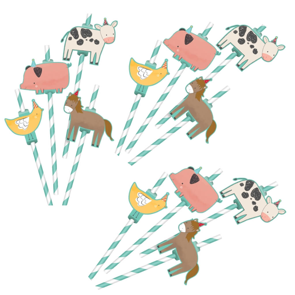 Farm animal paper straws for kids’ birthday party drinks
