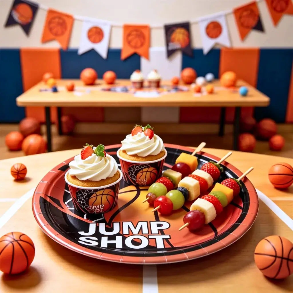 Round basketball dinner plate measuring approximately 23cm