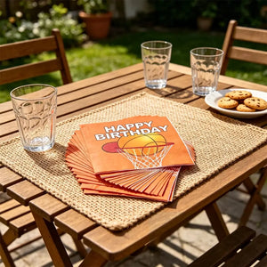 Basketball hoop and net birthday napkins for a sports party table