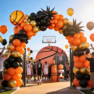 DIY basketball party balloon backdrop