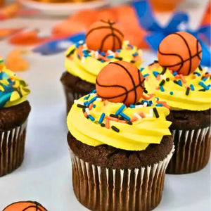 Basketball edible sugar cupcake toppers