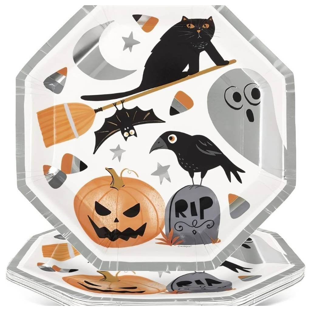 Bat & Boos Halloween Octagonal Paper Plates 23cm 8pk