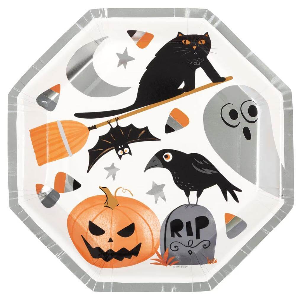 Bat & Boos Halloween Octagonal Paper Plates 23cm 8pk