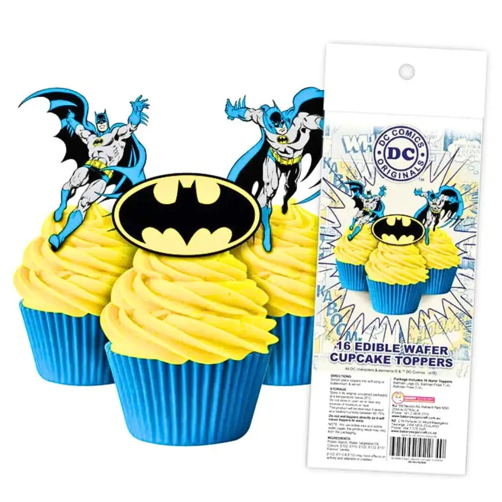 Batman edible wafer cupcake toppers pack of 16 cake decorations