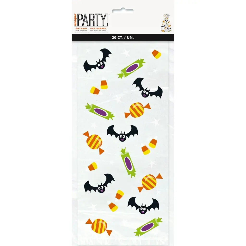 bat and Pumpkin Halloween cello bags measuring approximately 28cm