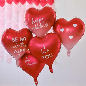 Customisable Red Heart Valentines Balloons with Stickers 5pk