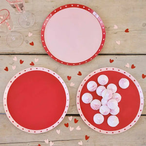 Be Mine Red & Pink Valentines Heart Plates 8pk