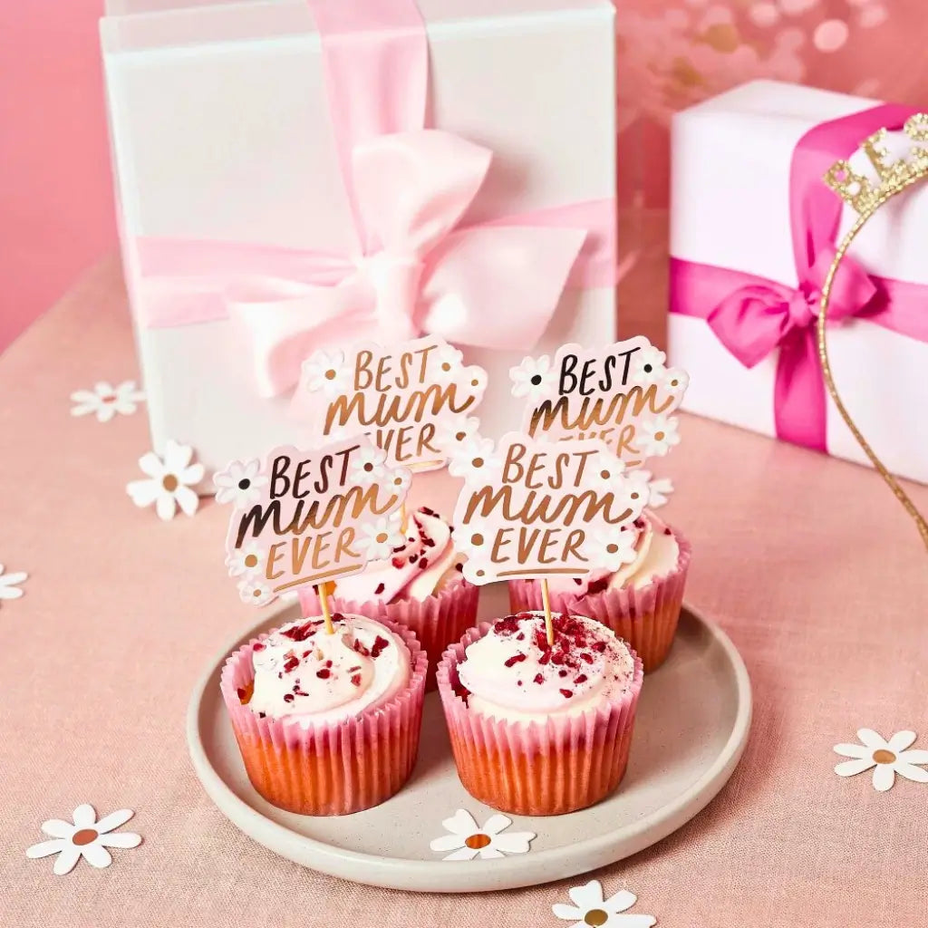 Best Mum Ever daisy cupcake toppers for Mother’s Day dessert theme