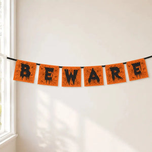 Beware Orange Spiderweb Halloween Block Banner 1m