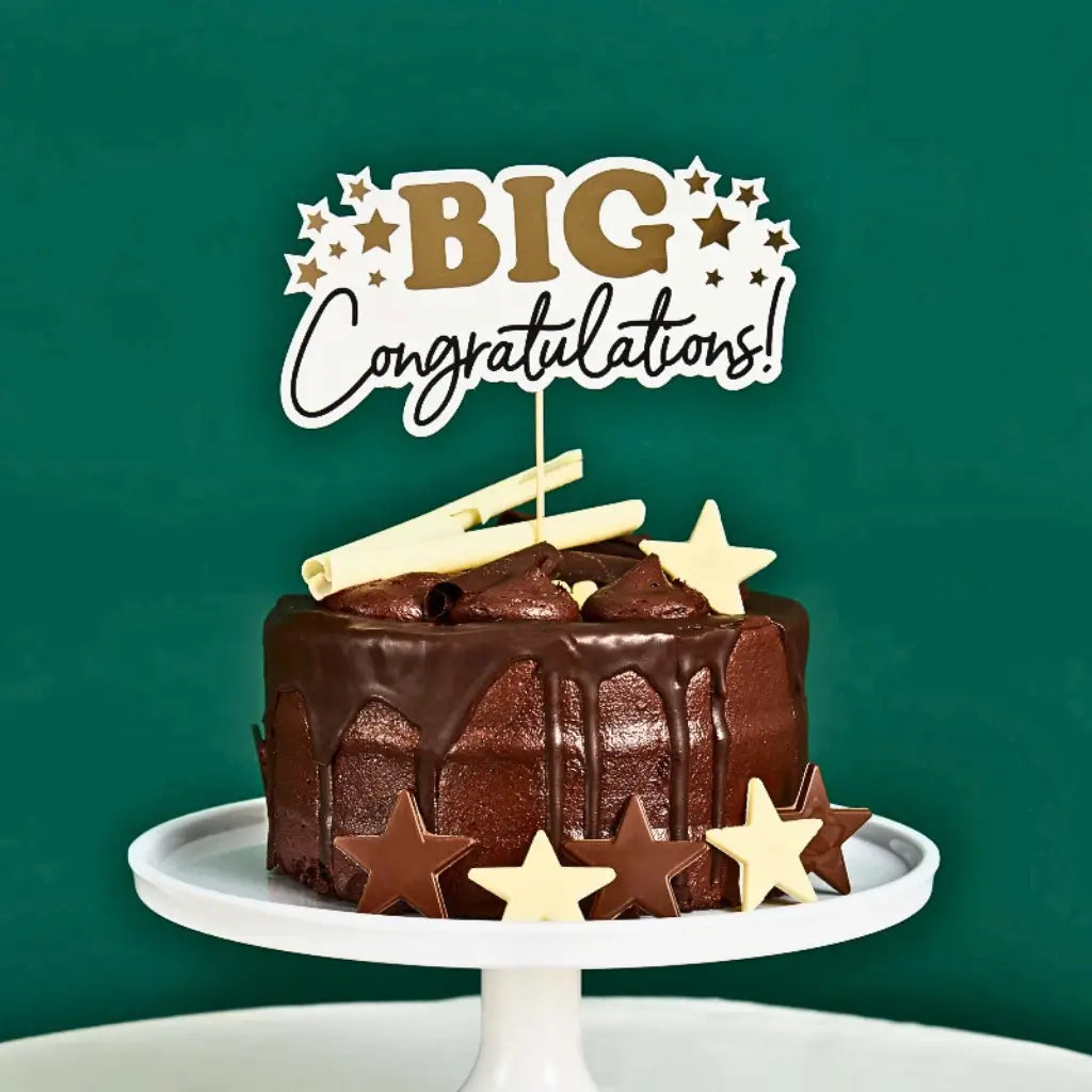 Big congratulations card cake topper gold