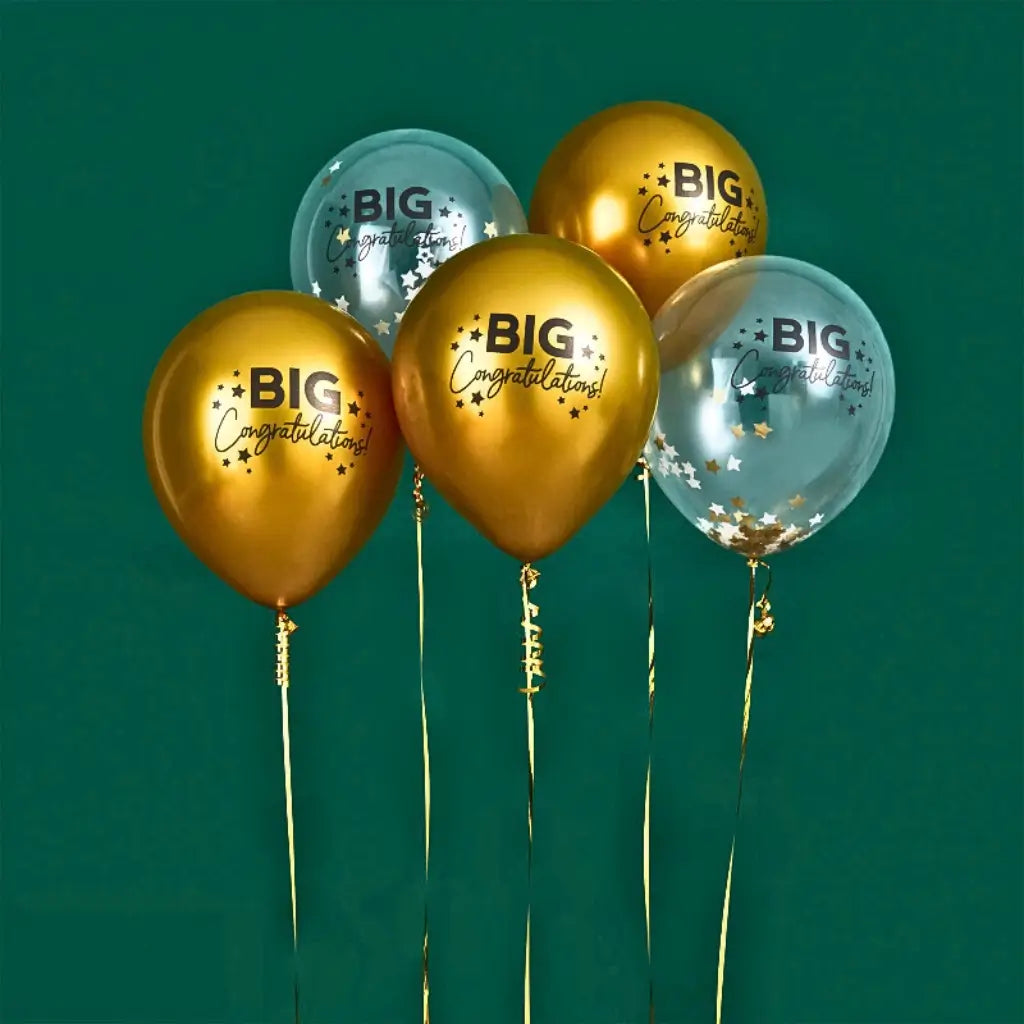 Big congratulations latex balloons gold and clear party decor