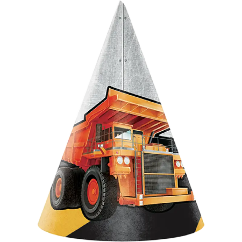 Big Dig Construction Cone Shaped Party Hats 8pk
