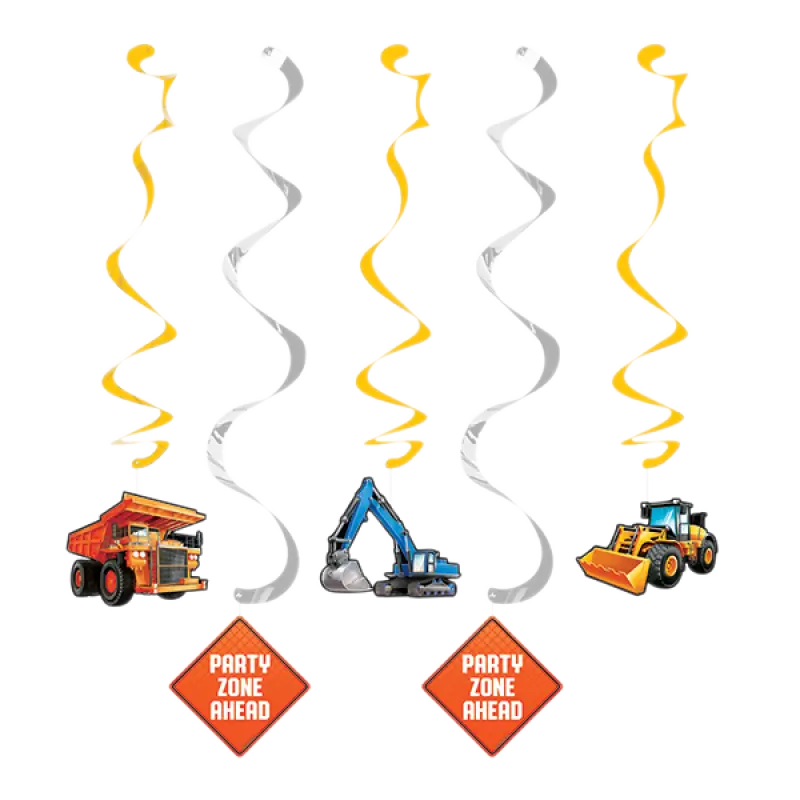 Big Dig Construction Swirl Decorations 5pk
