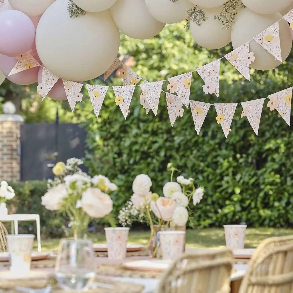 birthday bloom pink floral flag bunting