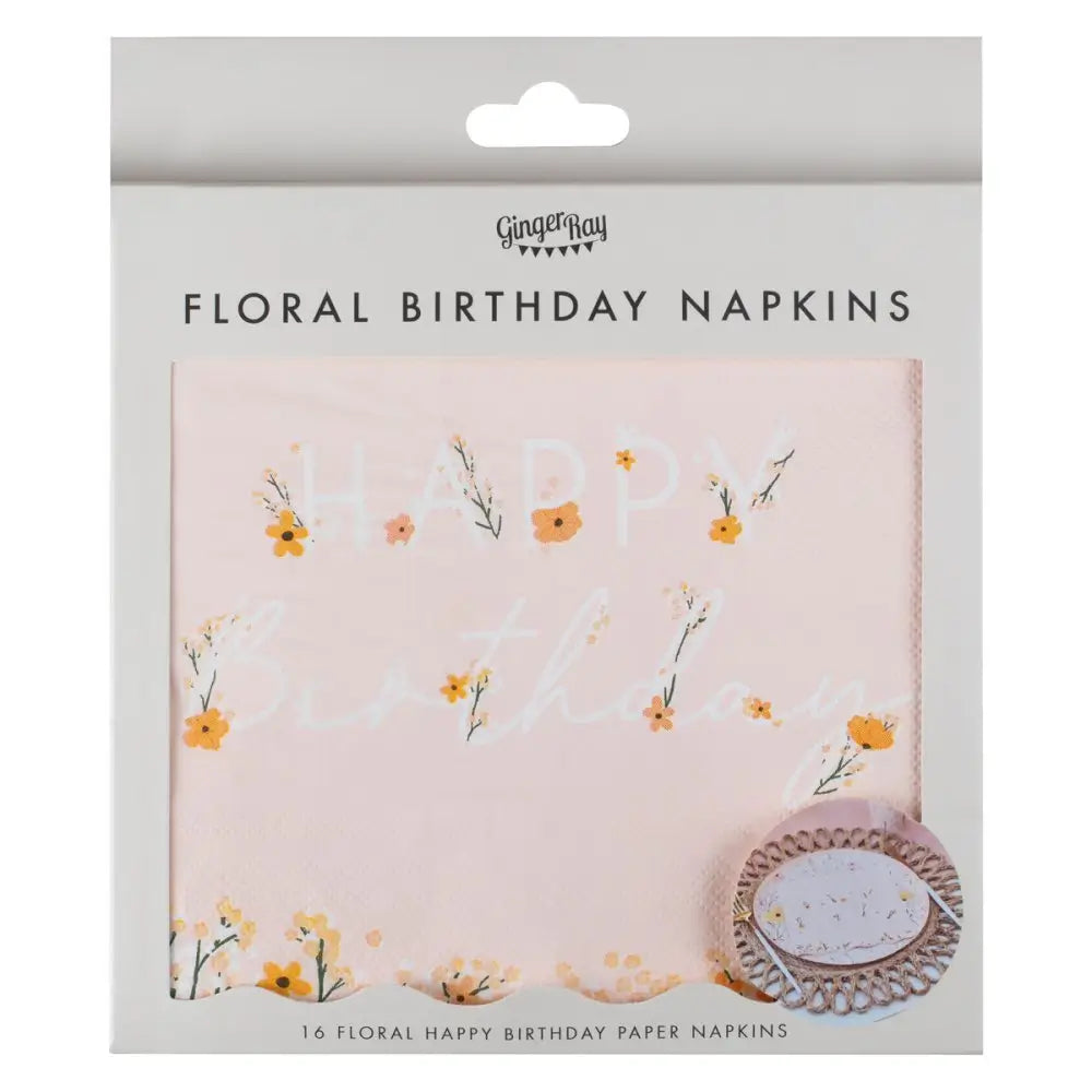 Birthday Bloom Pink Floral Paper Napkins 16pk