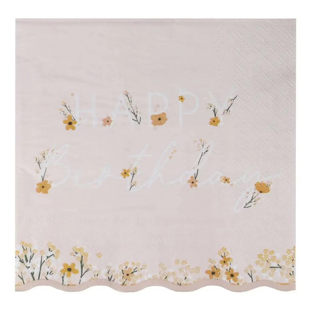 Birthday Bloom Pink Floral Paper Napkins 16pk