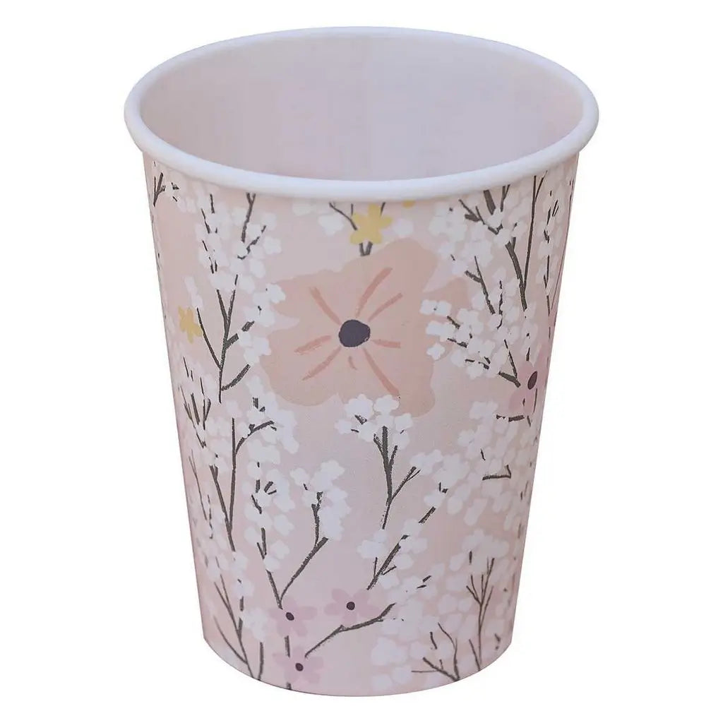 Birthday Bloom Pink Floral Paper Cups 8pk