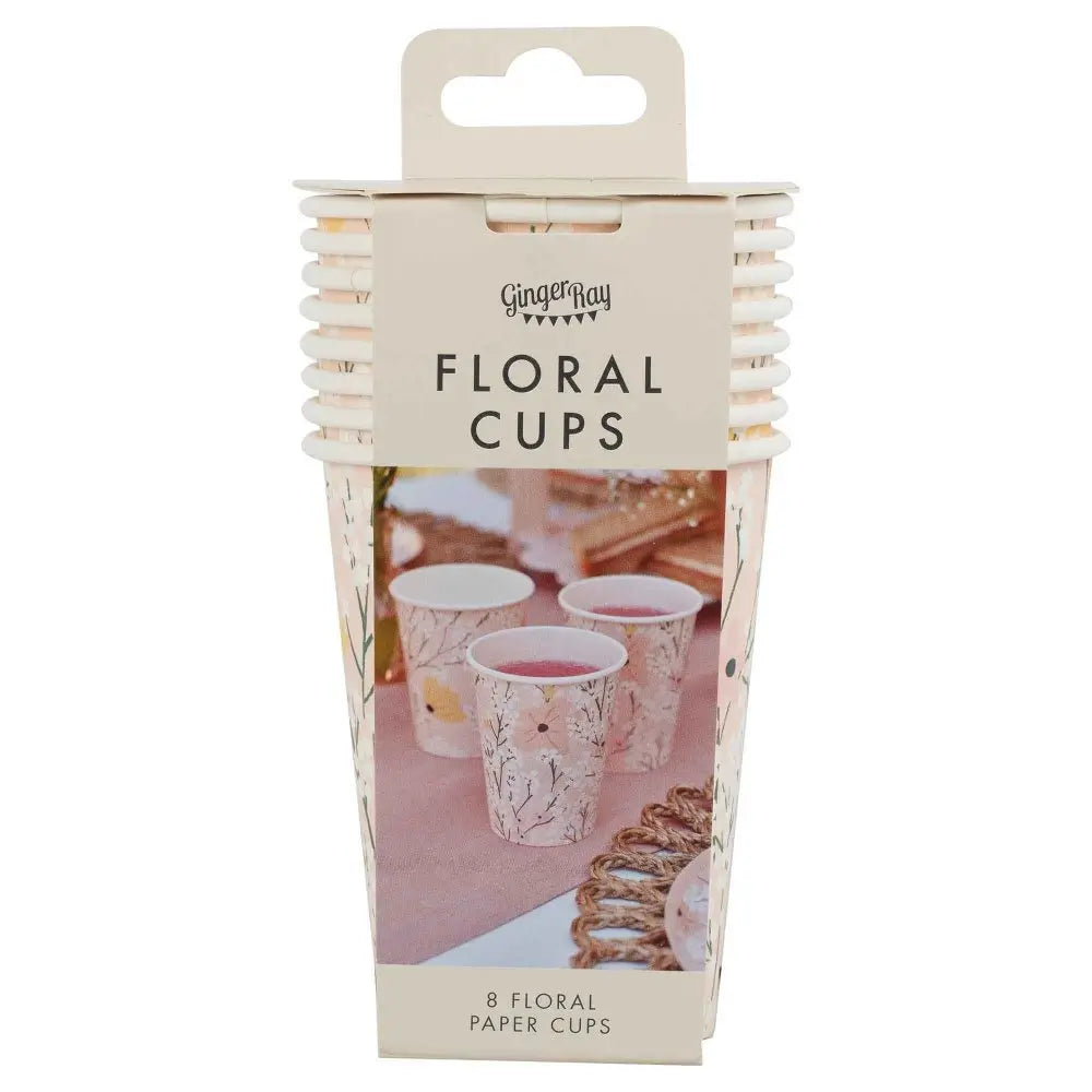 Birthday Bloom Pink Floral Paper Cups 8pk