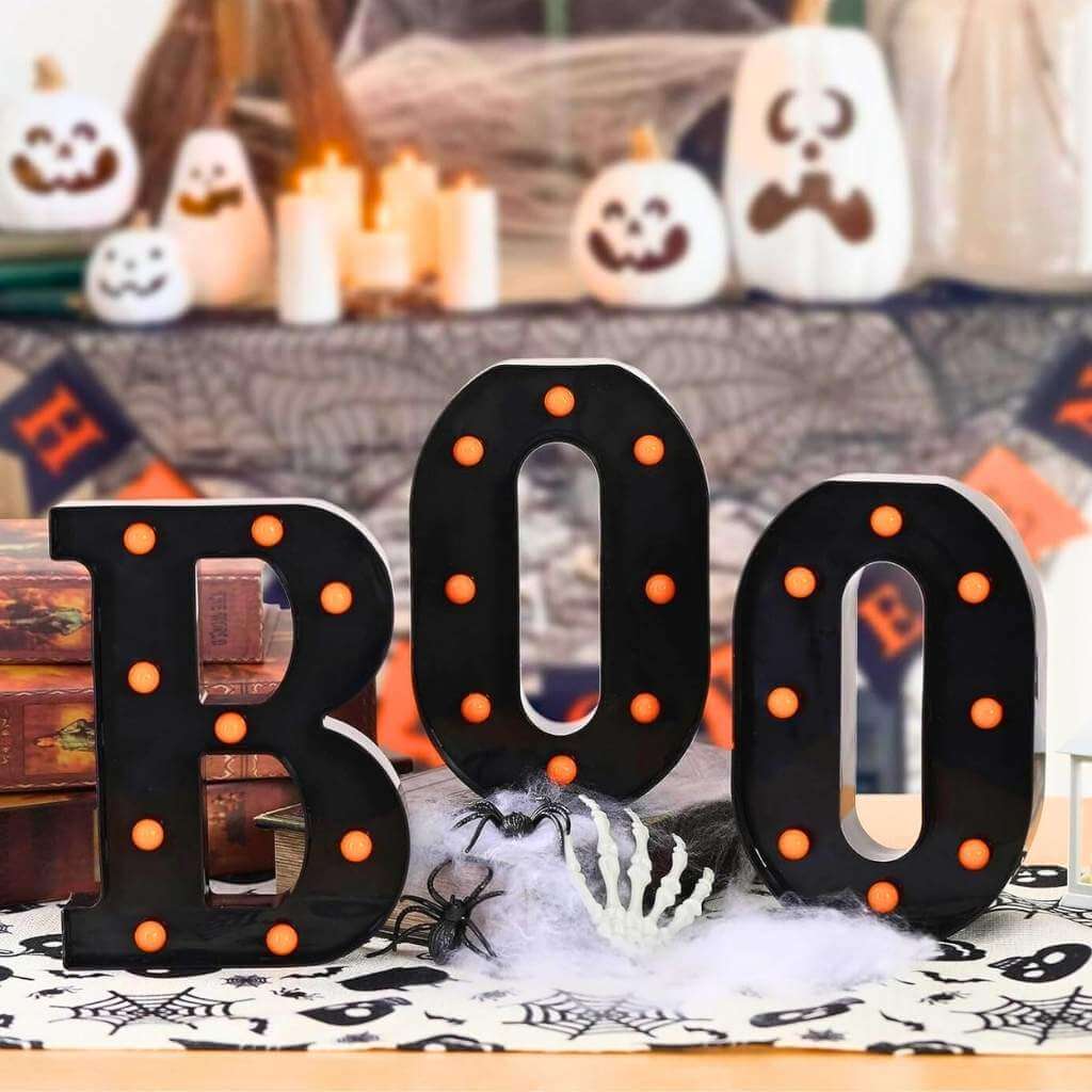 Black BOO LED Lighted Marquee Letters – Halloween Party Decor