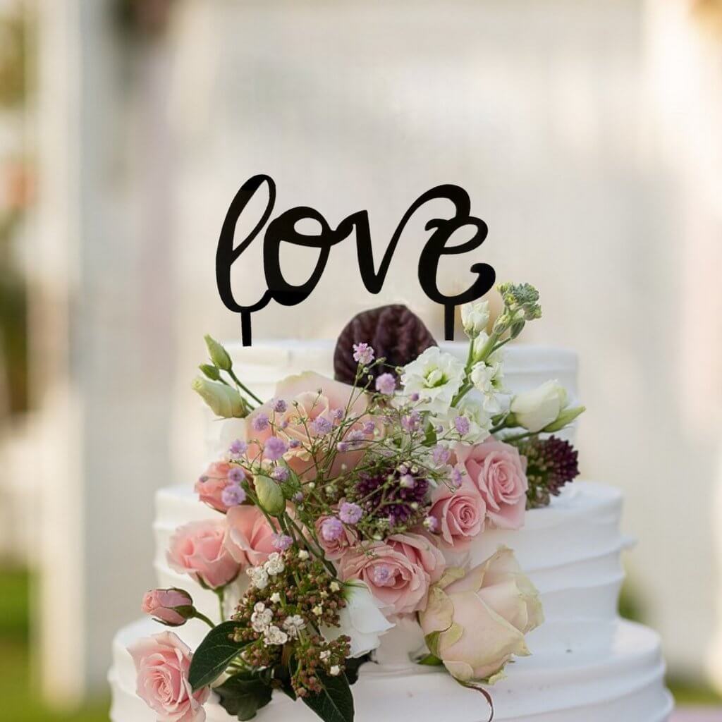 Black Acrylic 'Love' Script valentines day wedding anniversary Cake Topper