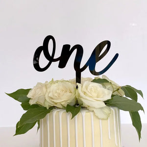 Black Acrylic One Script Happy 1st Birthday Cake Topper