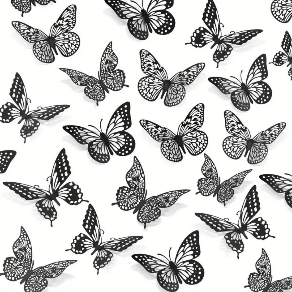 3d Black & White Butterfly Paper Stickers 18pk