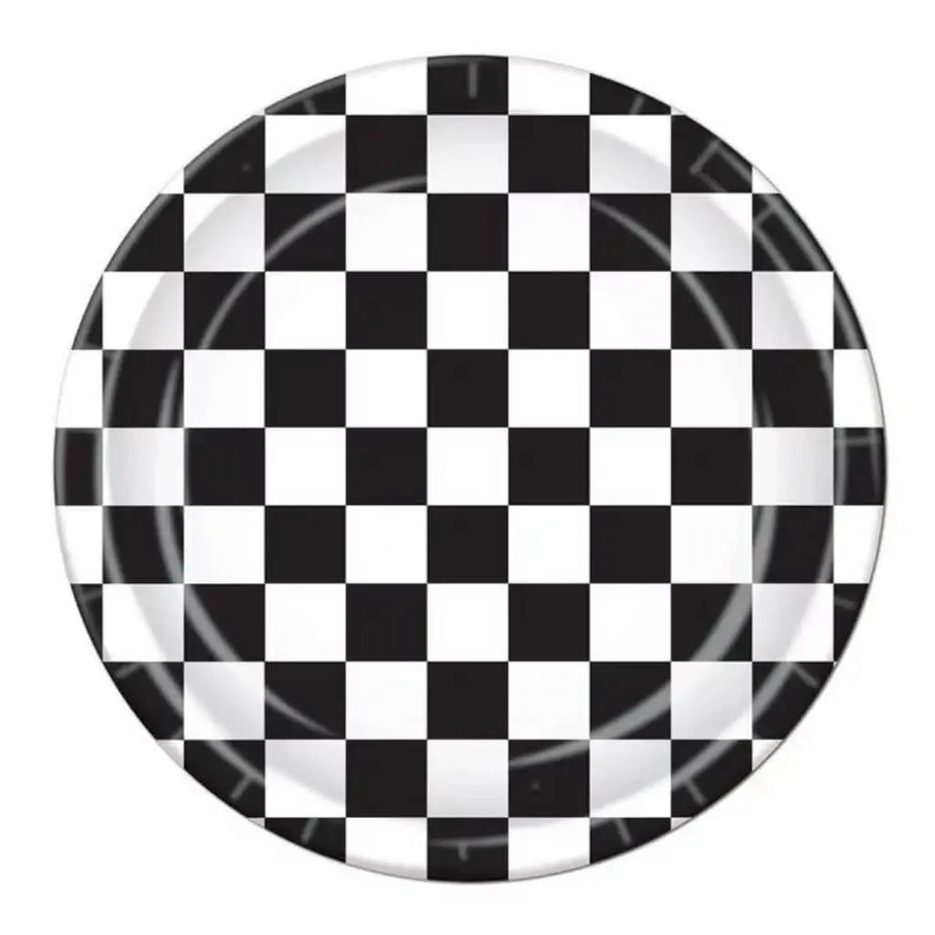 Black & White Check Large Paper Plates 22cm 10pk