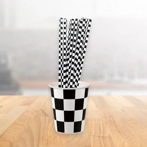 Black & White Checkered Paper Drinking Straws 10pk