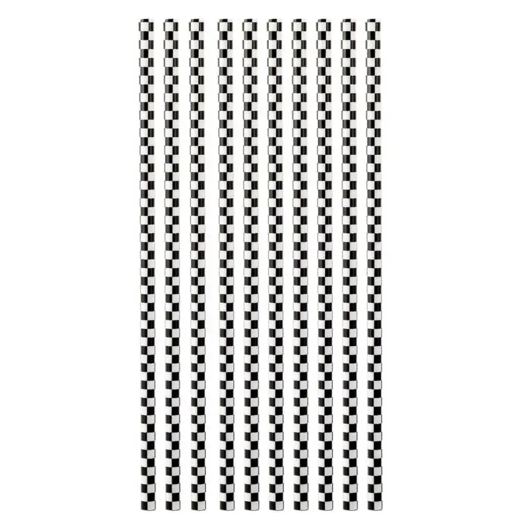 Black & White Checkered Paper Drinking Straws 10pk