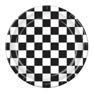 Black & White Check Round Paper Plates 18cm 10pk