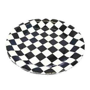 Black & White Check Round Paper Plates 18cm 10pk