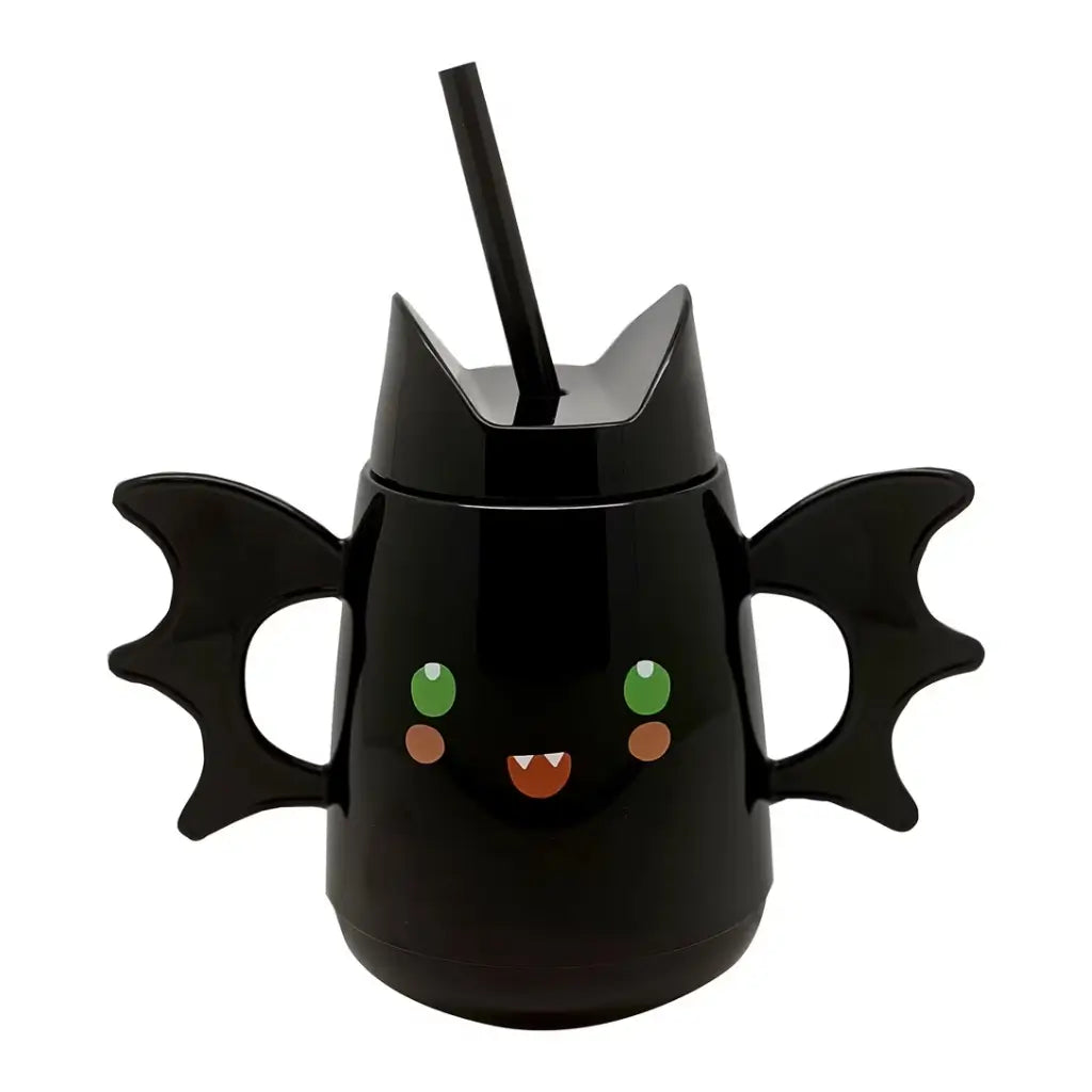Black bat wing Halloween tumbler with a fitted lid and straw