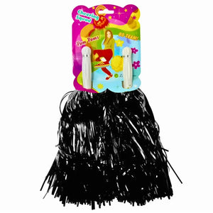 Black cheerleader pompoms for sports party and school spirit events