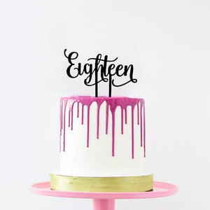 Acrylic Black 'eighteen' Script Birthday Cake Topper