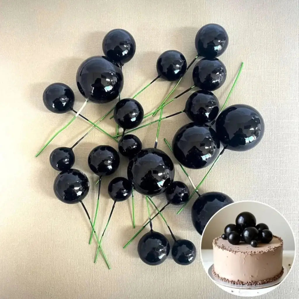 Shiny Black Cake Decorating Balls Assorted Sizes