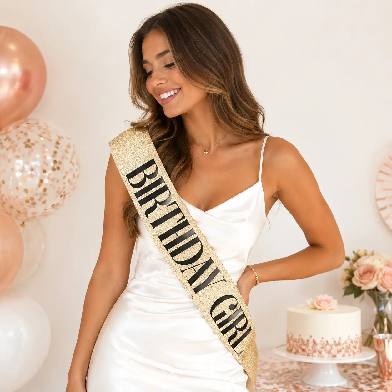 Deluxe Glitter Champagne Gold BIRTHDAY GIRL Sash