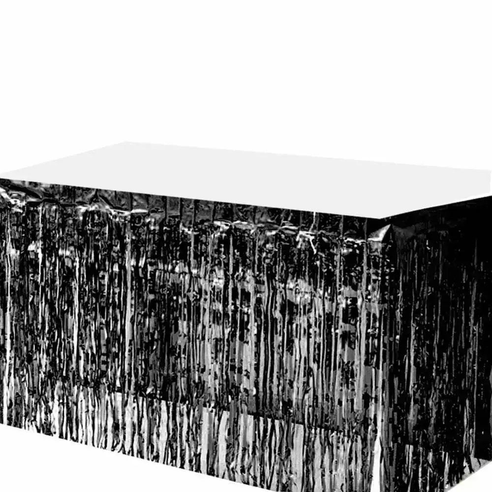 Black Foil Fringe Table Skirt