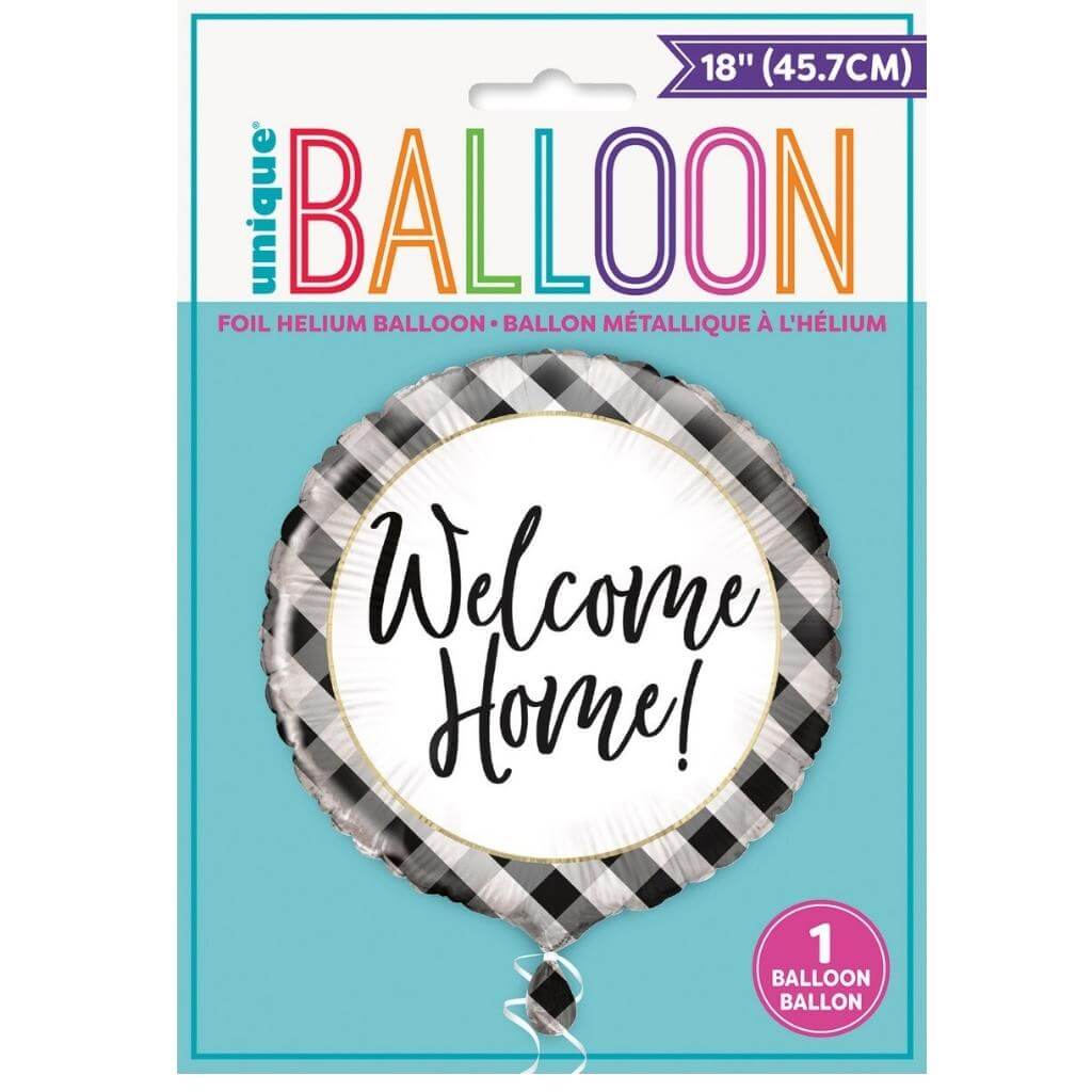 45cm Black Gingham Welcome Home Round Foil Balloon