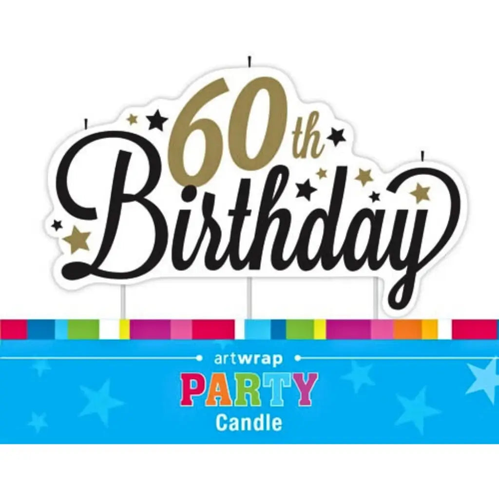Large 60th birthday cake candle featuring three individual wicks