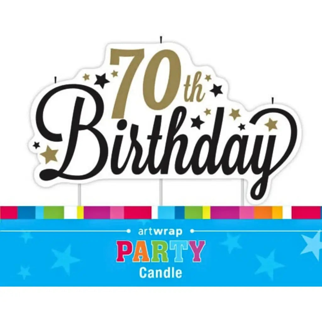 Large 70th birthday cake candle with three individual wicks