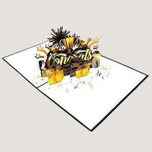 Handmade Black & Gold Congrats with Presents 3D Pop-Up Card – Celebrate Success in Style