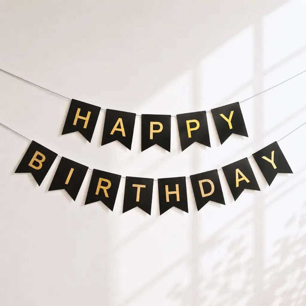 Black Happy Birthday Paper Banner Bunting