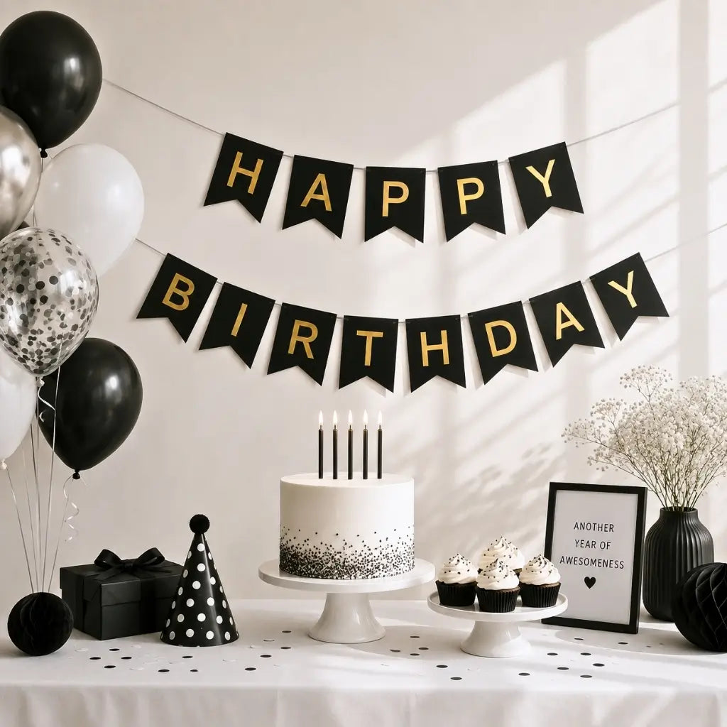 Black Happy Birthday Paper Banner Bunting