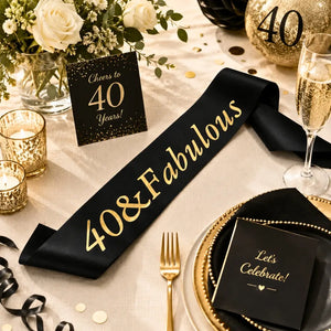 Black '40 & Fabulous' Birthday Party Sash