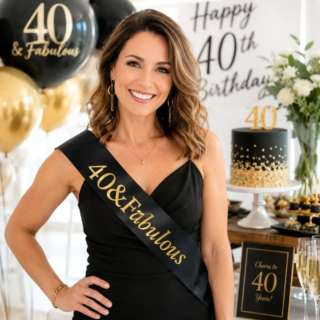 Black '40 & Fabulous' Birthday Party Sash