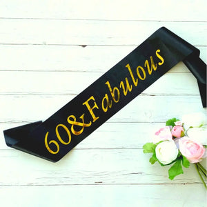 Black '60 & Fabulous' Birthday Party Sash