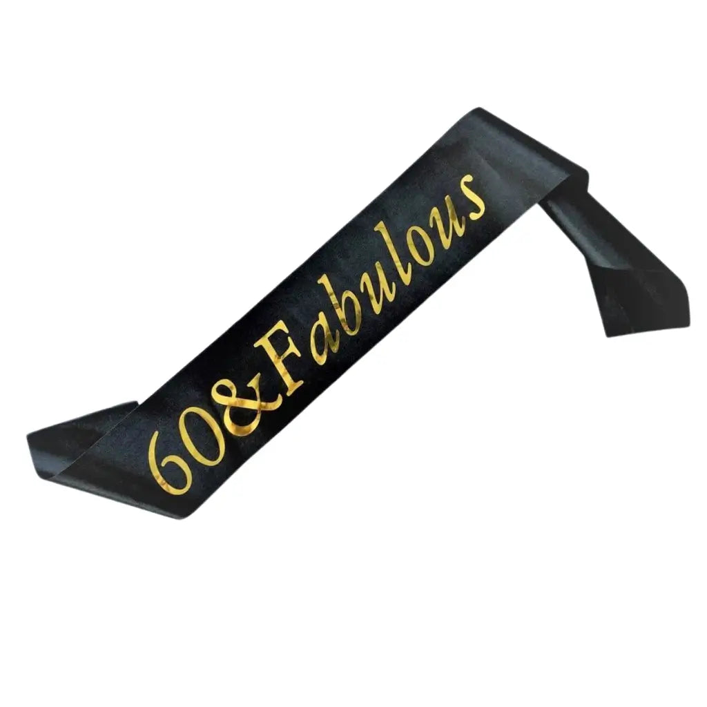 Black '60 & Fabulous' Birthday Party Sash