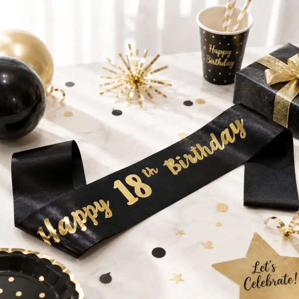 Black Happy 18th Birthday Party Sash