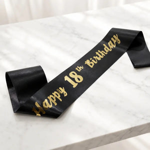 Black Happy 18th Birthday Party Sash