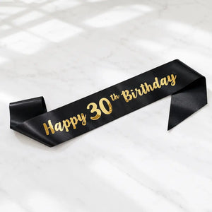 Black 'Happy 30th Birthday' Sash - Gold Foil Print